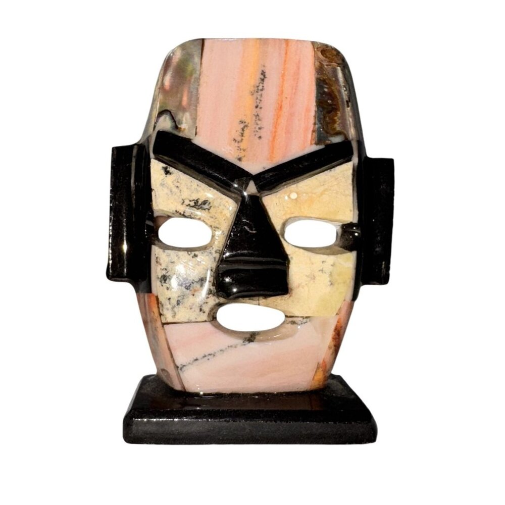 Mini Multicolor semi precious Stone native mexican Mask Figurine Onyx Marble